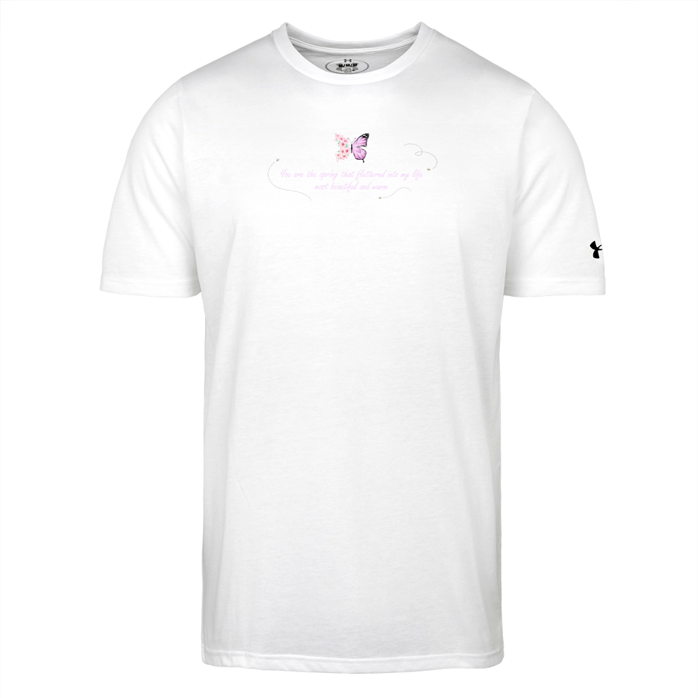 Men's Black Floral Butterfly Spring Quote Cotton Blend Under Armour T-Shirt - white