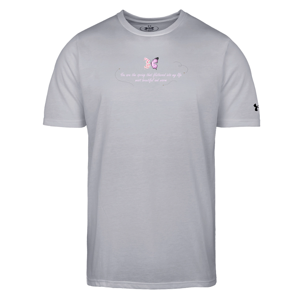 Men's Black Floral Butterfly Spring Quote Cotton Blend Under Armour T-Shirt - gray