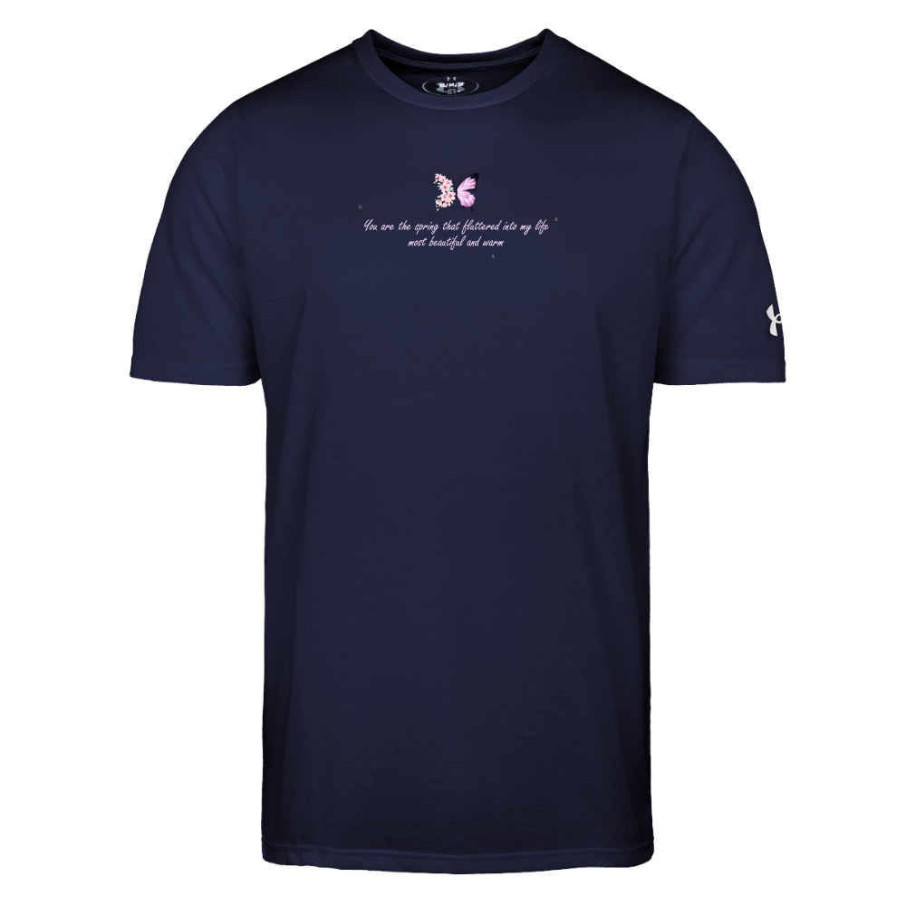 Men's Black Floral Butterfly Spring Quote Cotton Blend Under Armour T-Shirt