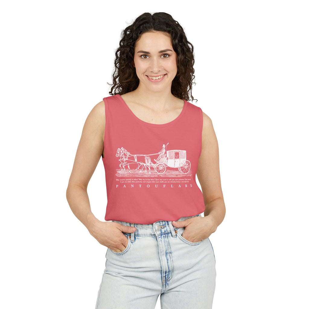Unisex Black Pantouflard Carriage Cotton Garment-Dyed Tank Top