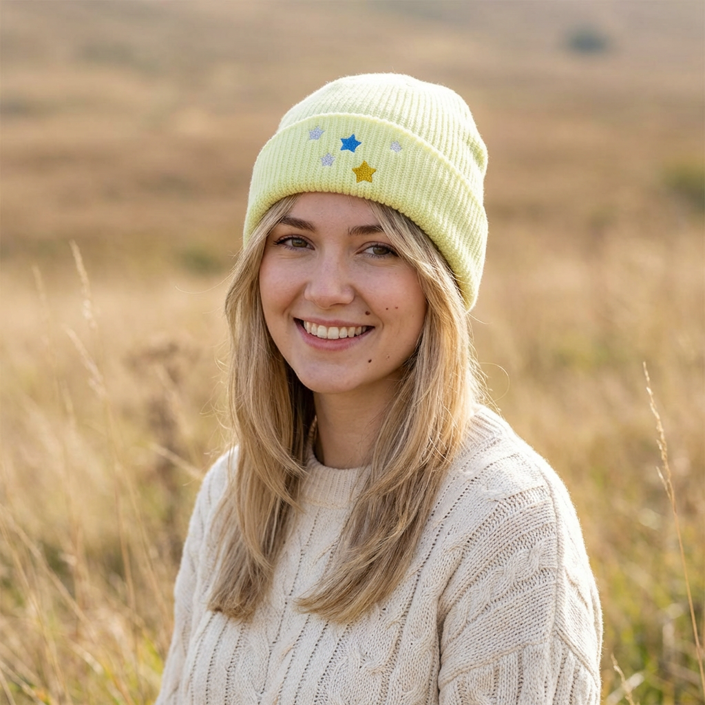 Pastel Lime color Kitschy Cassiopeia Constellation 100% Acrylic Cuff Beanie