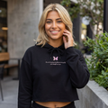 Women's Black Floral Butterfly Spring Quote Cotton Blend Crop Hoodie
