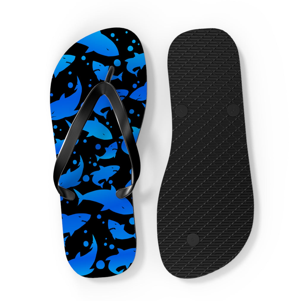 Men's/Women's Blue and Black Shark Print Flip Flops - Graphic Thong Sandals