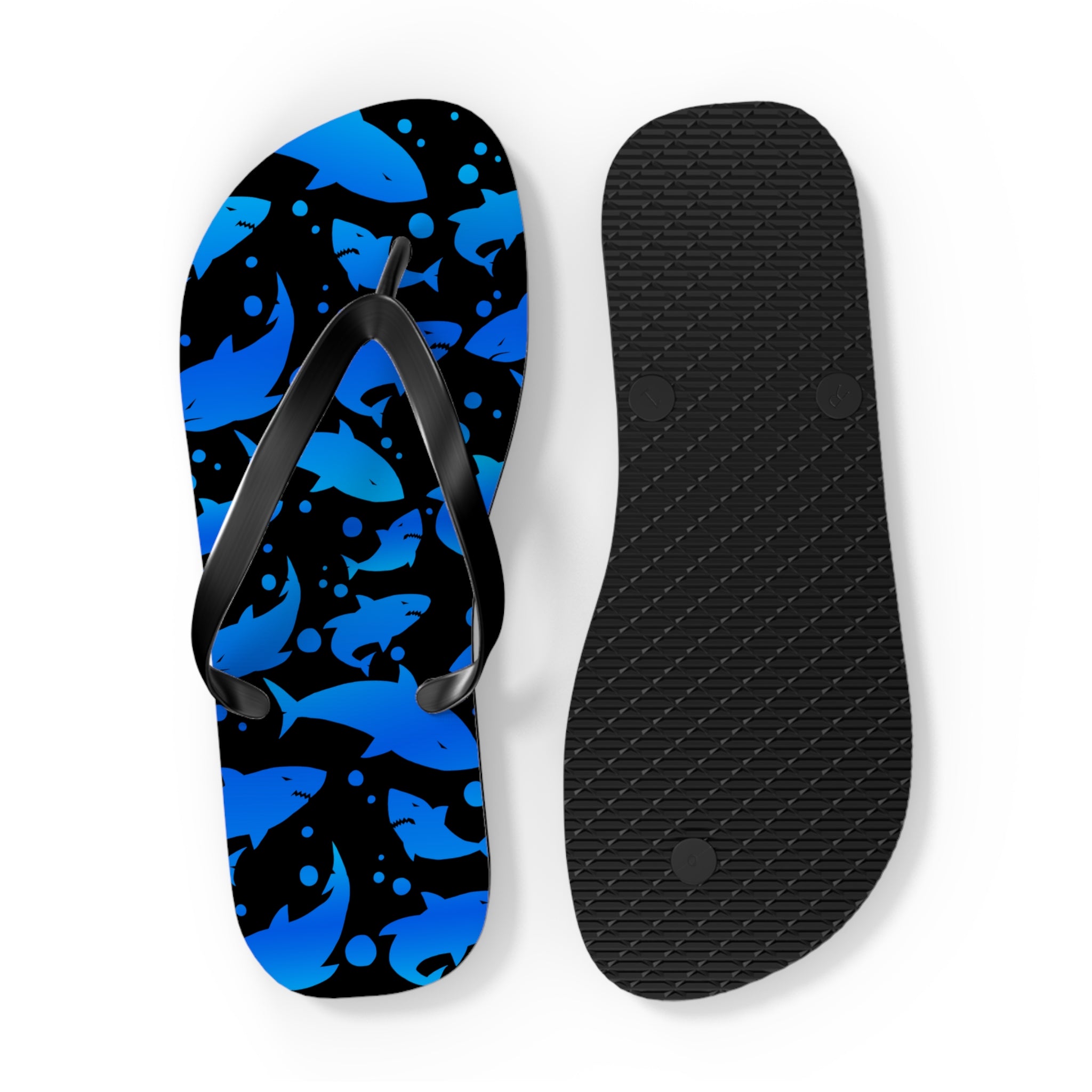 Men's/Women's Blue and Black Shark Print Flip Flops - Graphic Thong Sandals
