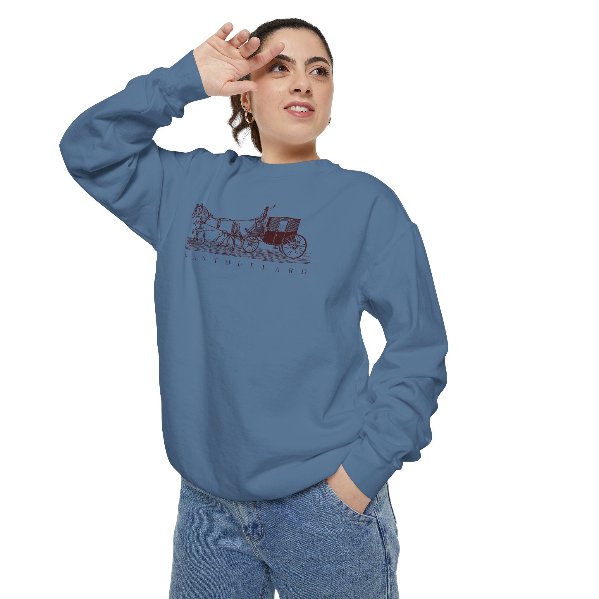 Unisex White Pantouflard Carriage Cotton Blend Sweatshirt