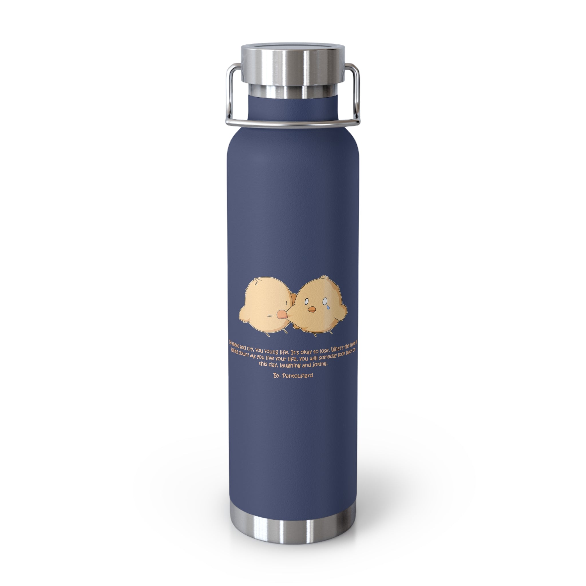 Navy Blue Cute Biting Chicks Quote 22oz Copper Vacuum Insulated Bottle