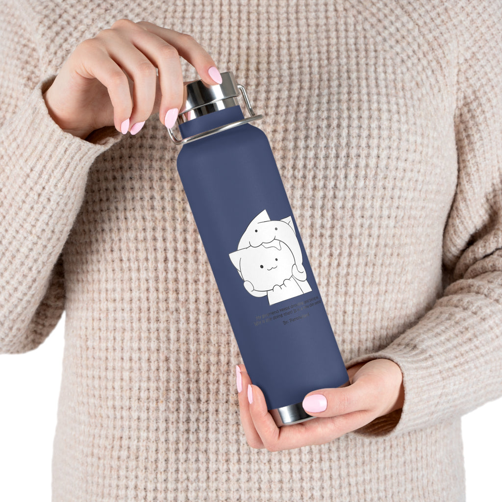 Navy Blue Cute Biting Cats Quote 22oz Copper Vacuum Insulated Bottle