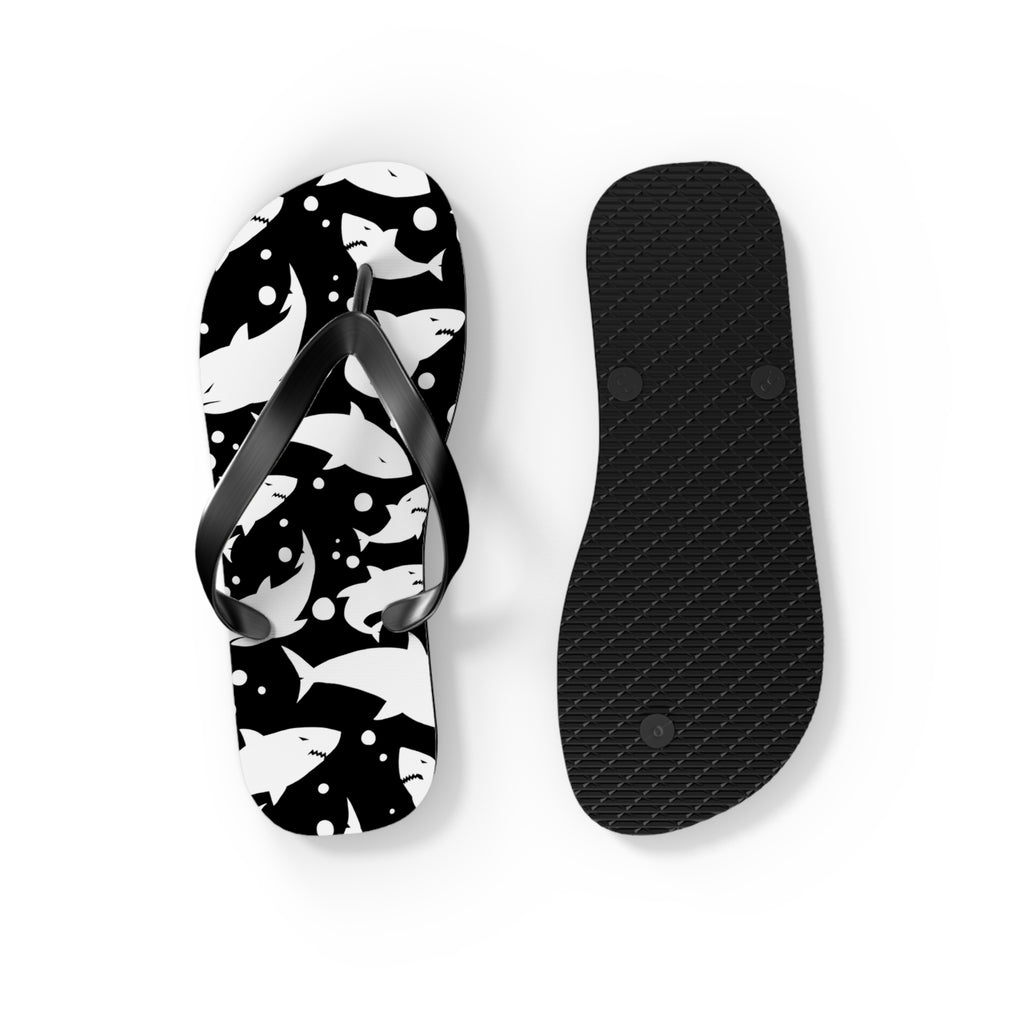 Men's/Women's Black and White Shark Print Flip Flops - Graphic Thong Sandals