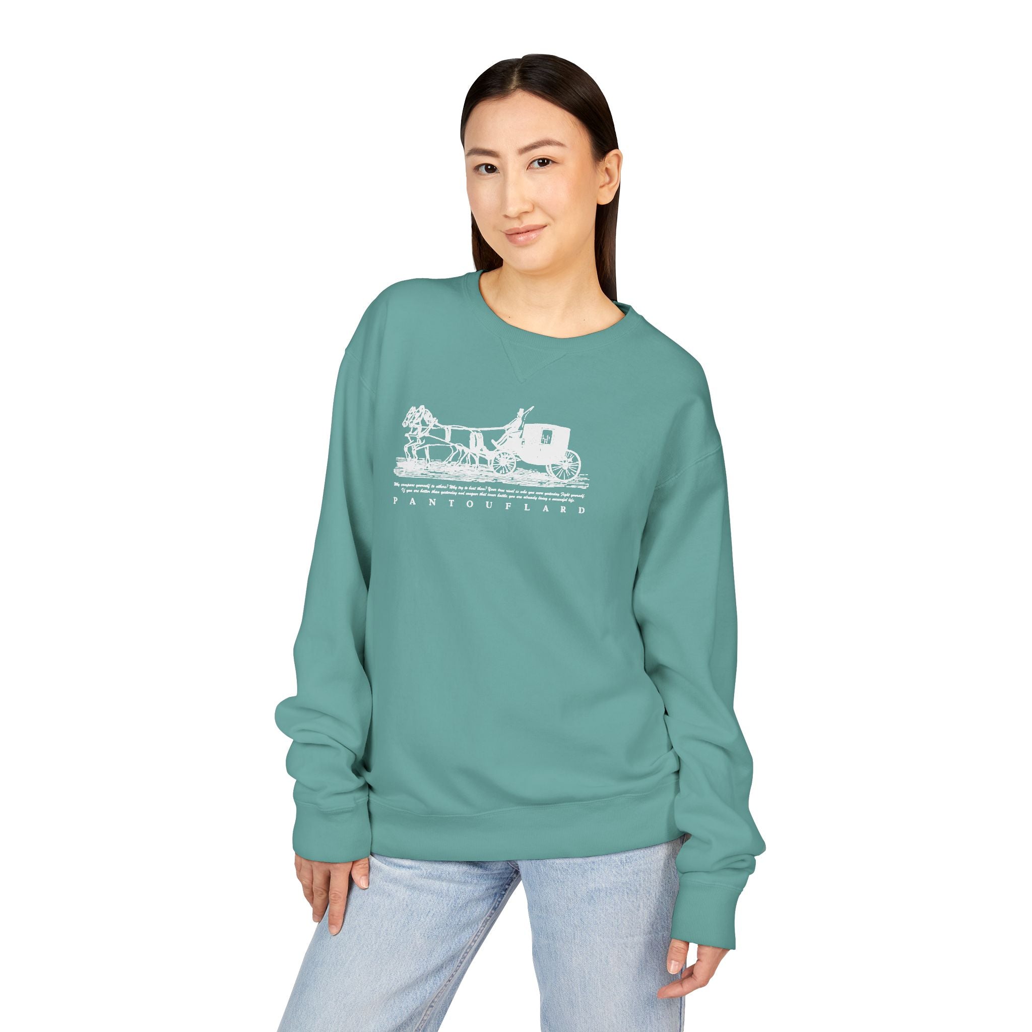 Old Money Equestrian Heritage Crewneck - The Nostalgic Journey II (Dark Academia Garment-Dyed Sweatshirt)