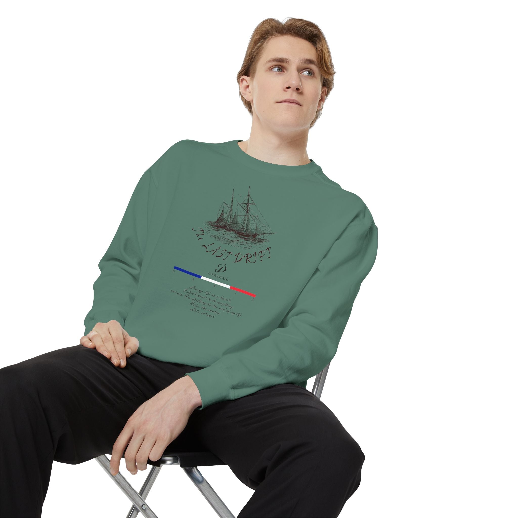 Unisex White Vintage Ship Graphic Cotton Blend Sweatshirt