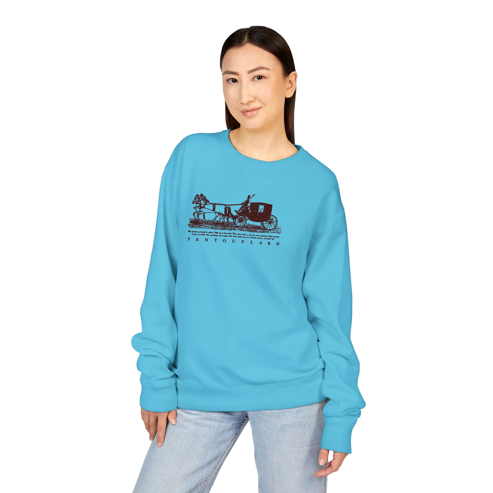 Old Money Equestrian Heritage Crewneck - The Nostalgic Journey I (Dark Academia Garment-Dyed Sweatshirt)