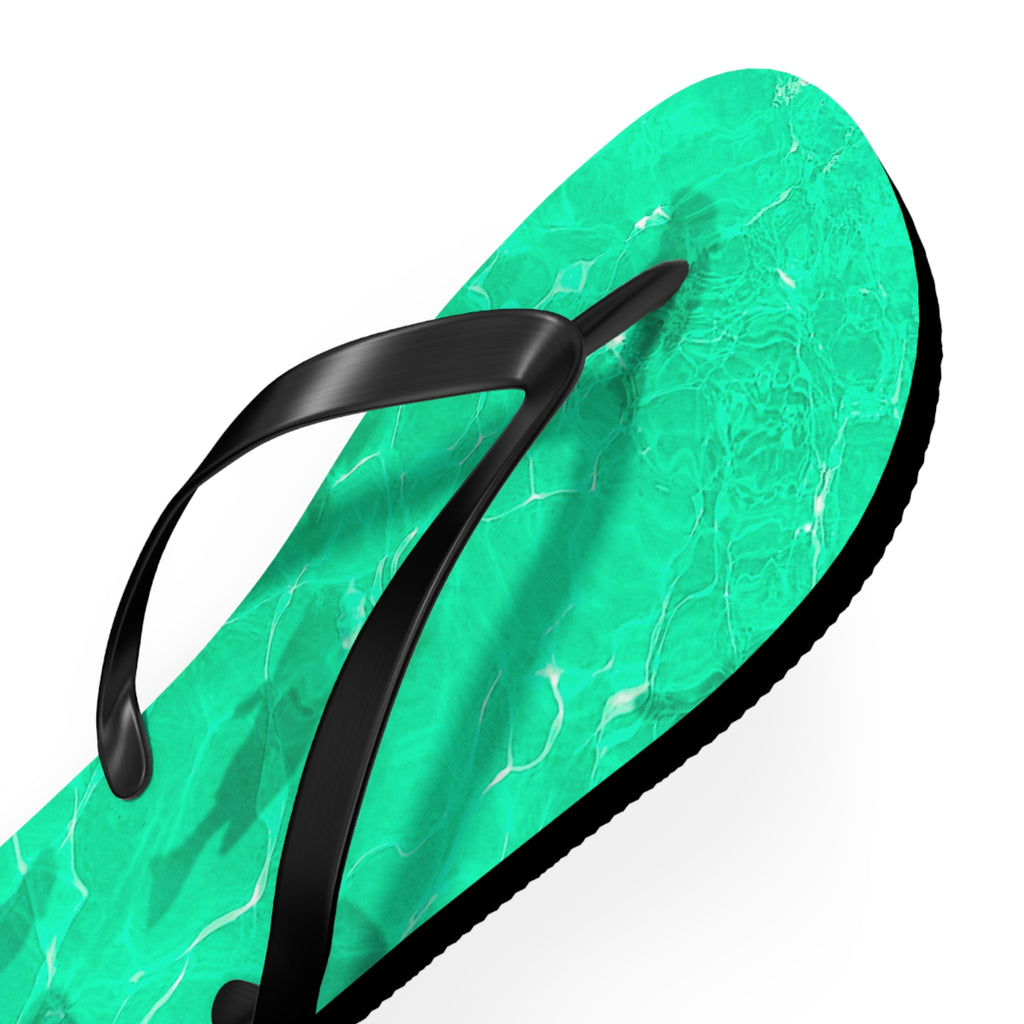 Unisex Vibrant Turquoise Green Sunlit Water Surface Fish Silhouette EVA Polyester Flip Flops