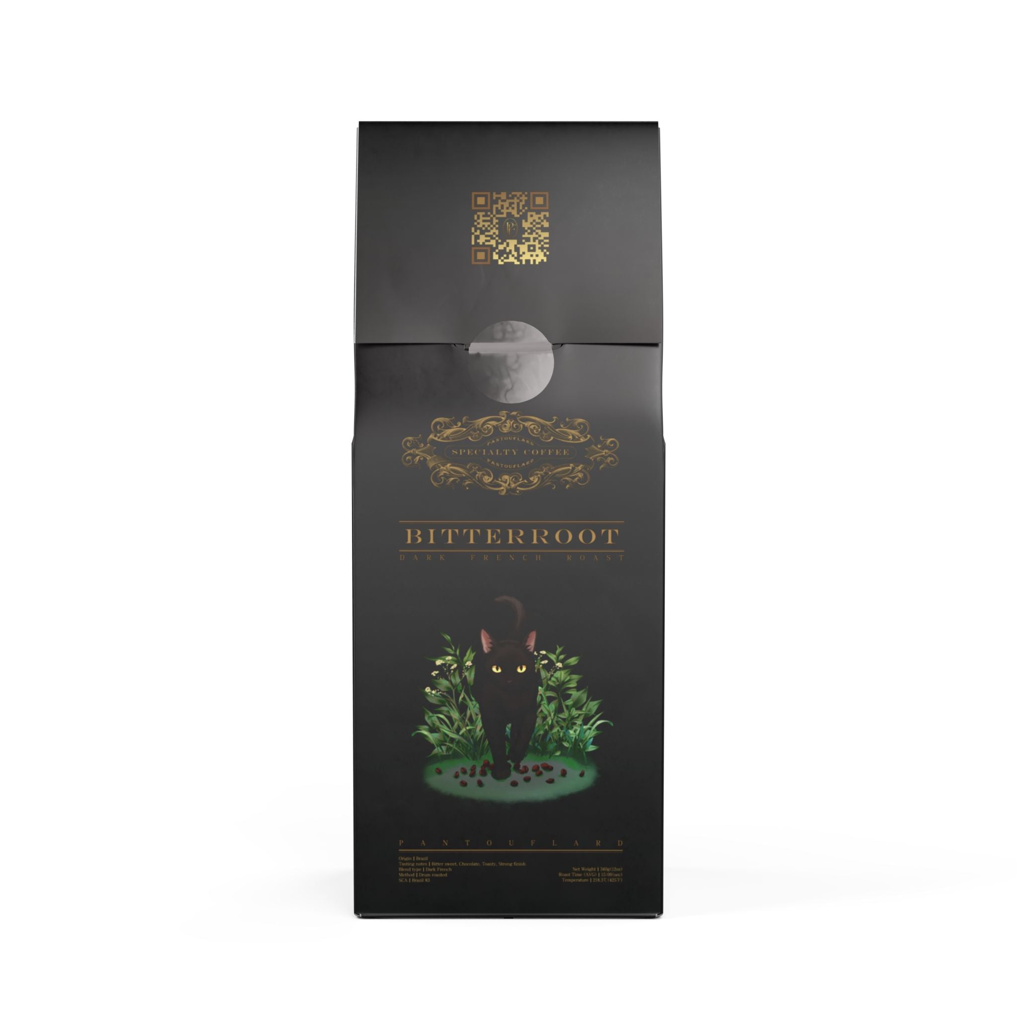 Pantouflard Bitterroot Dark French Roast Coffee – Whole Bean – 100% Arabica Specialty Blend (Brazil) – Notes of Bitter sweet, Chocolate, Toasty, Strong finish – 12oz(340g)