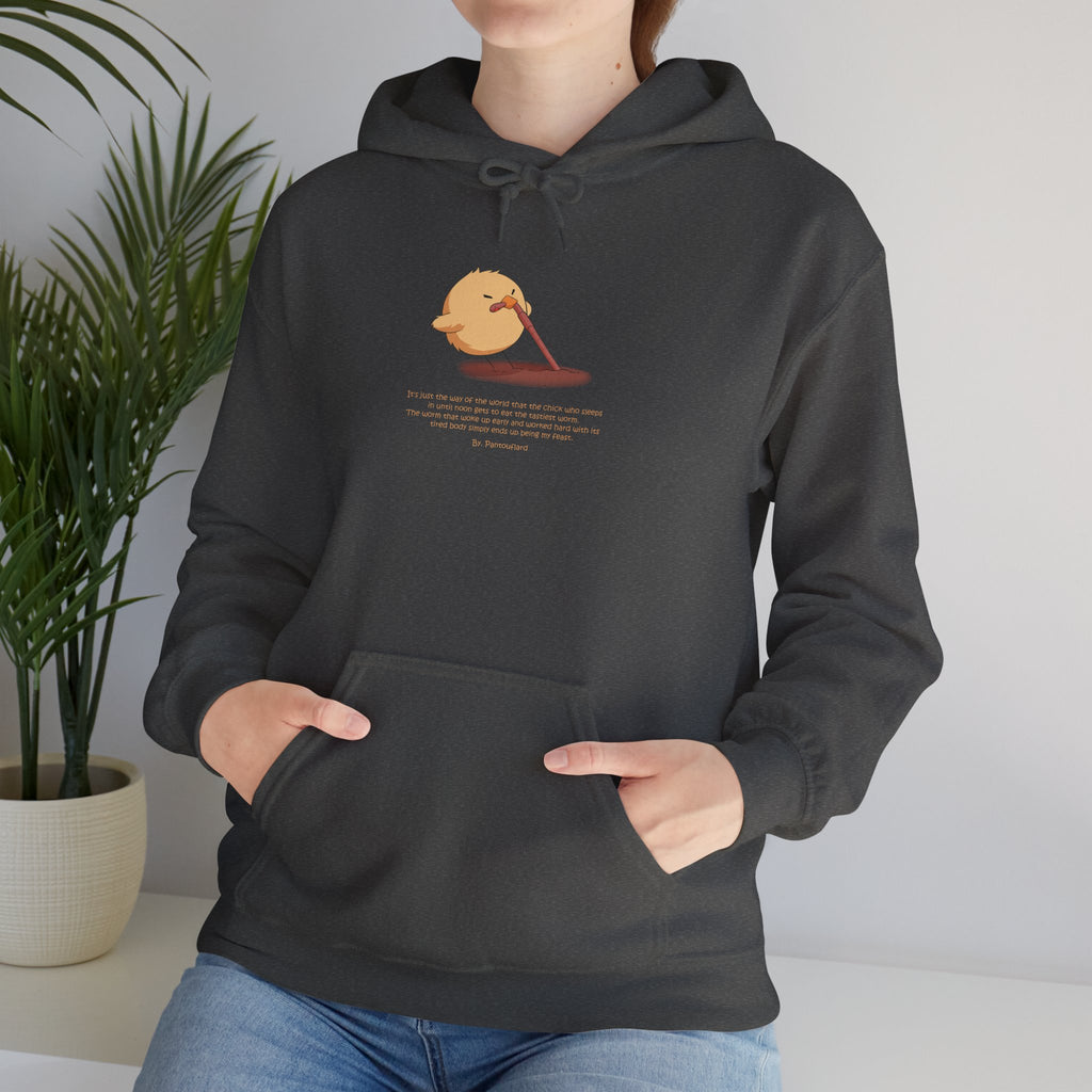 Kitsch Kawaii Chick & Worm Graphic Hoodie - The Quiet Victory (Aesthetic Streetwear Fleece)