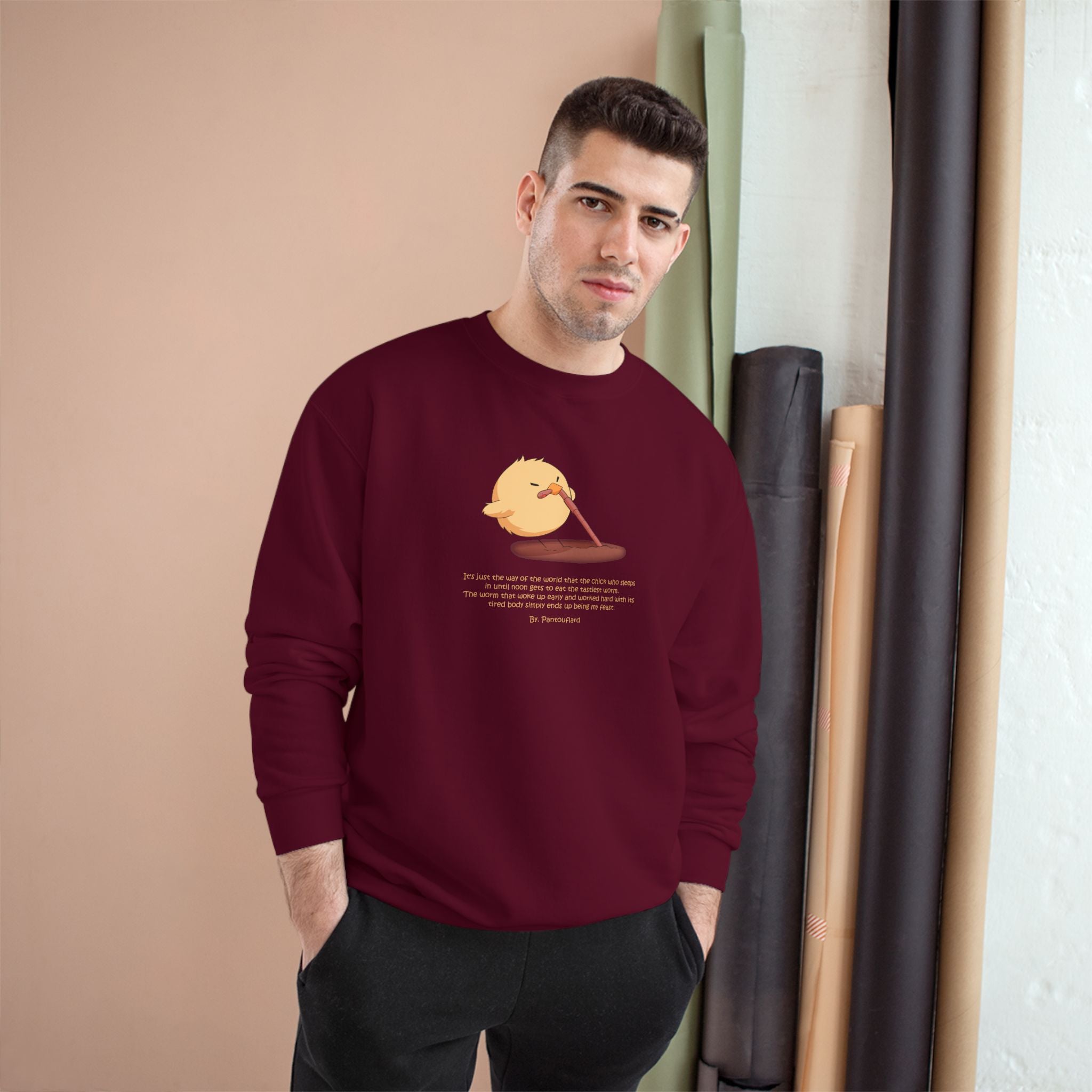 Early Bird Parody Champion Sweatshirt | Sarcastic "Late Sleeper" Quote Crewneck | The Early Worm Gets Eaten Graphic | Oversized Fit (S-3XL)