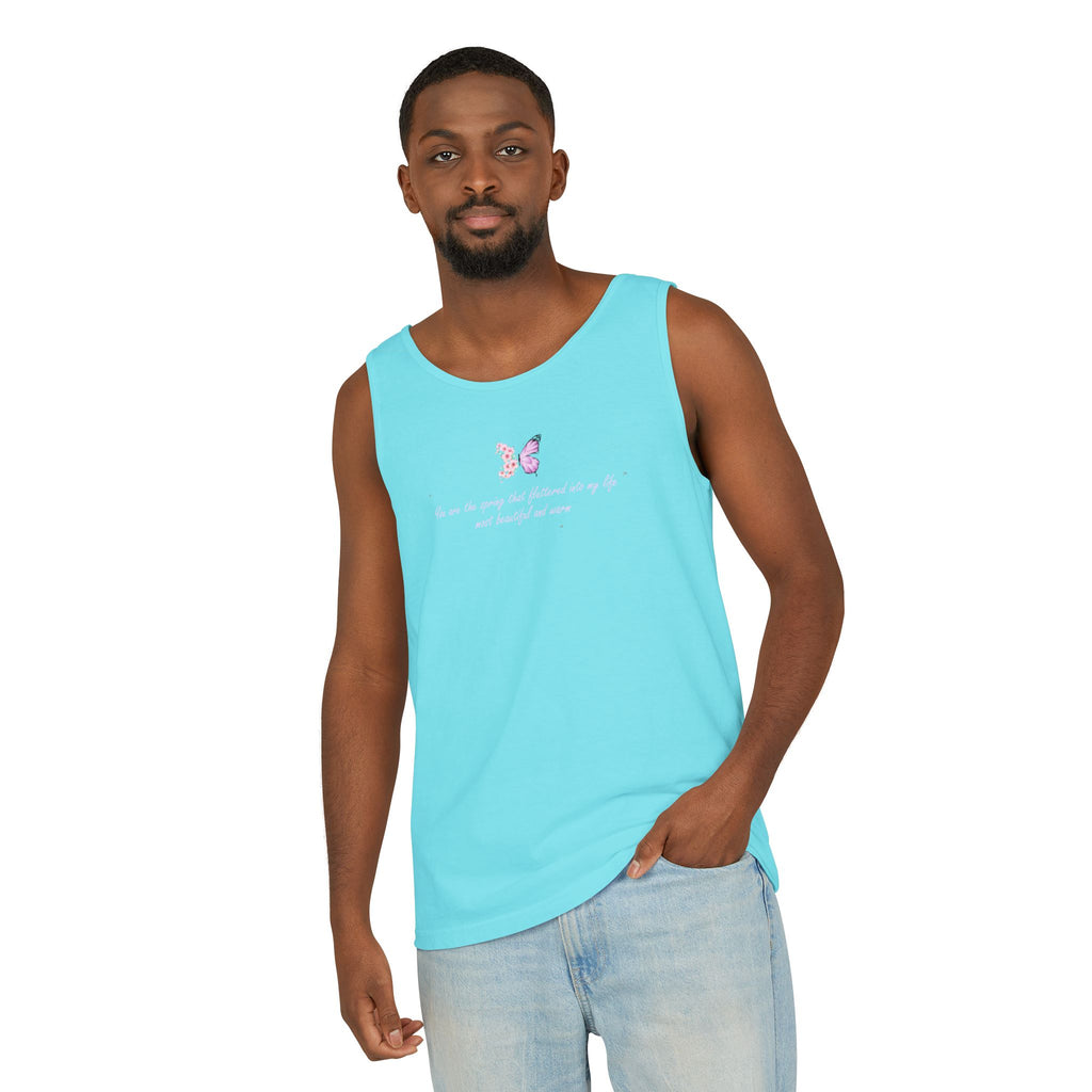 Unisex Navy Blue Floral Butterfly Spring Quote 100% Cotton Tank Top