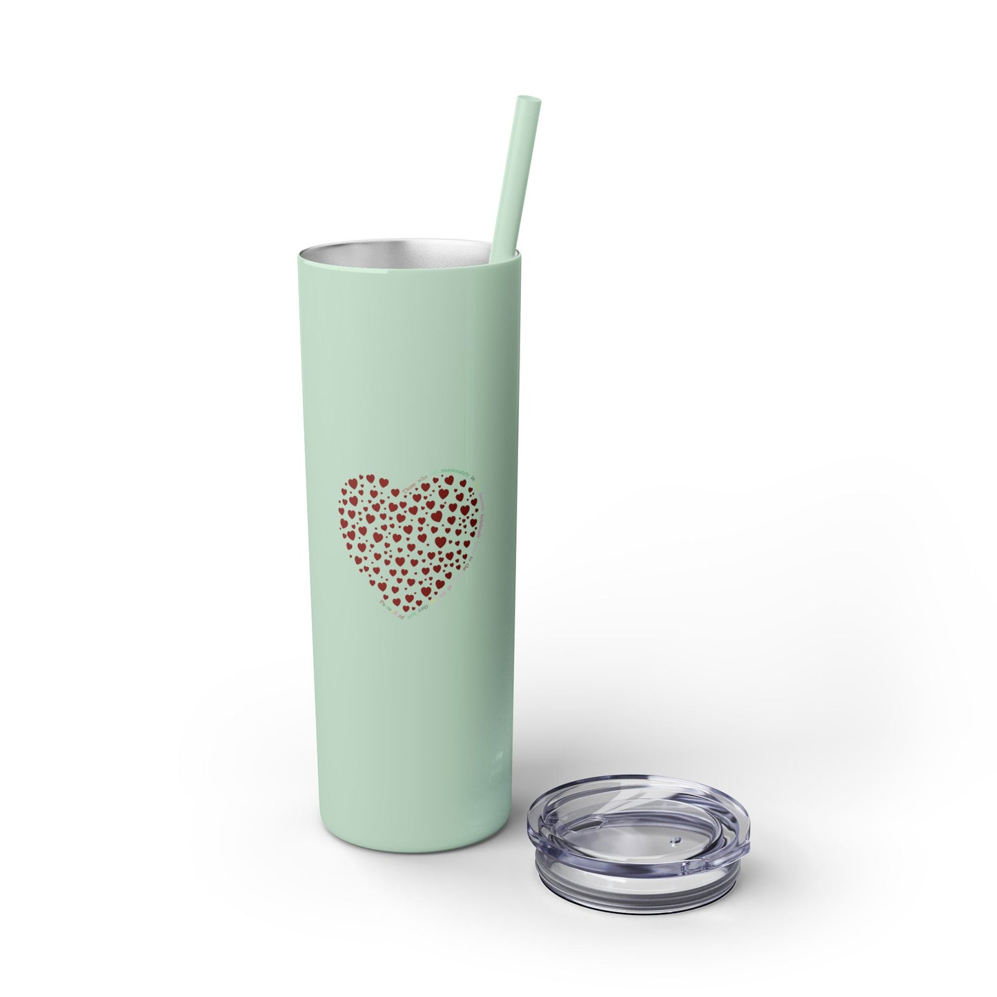 Red Heart Dot Skinny Tumbler | 20oz Reusable Travel Mug, Eco-Friendly Drinkware