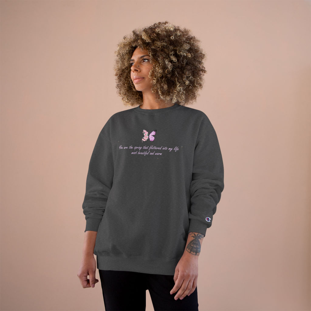 Unisex White Floral Butterfly Spring Quote Cotton Blend Champion Sweatshirt