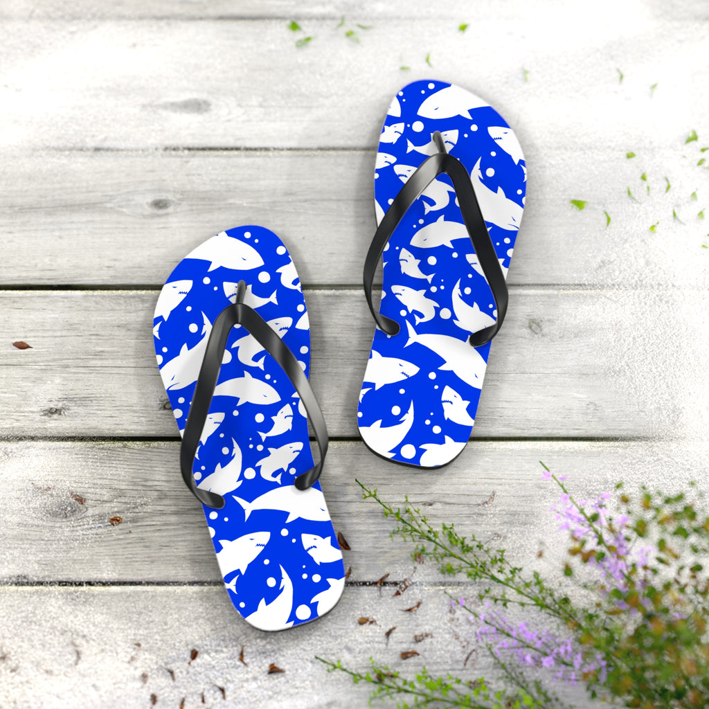 Unisex Royal Blue Shark Silhouette Pattern EVA Polyester Flip Flops