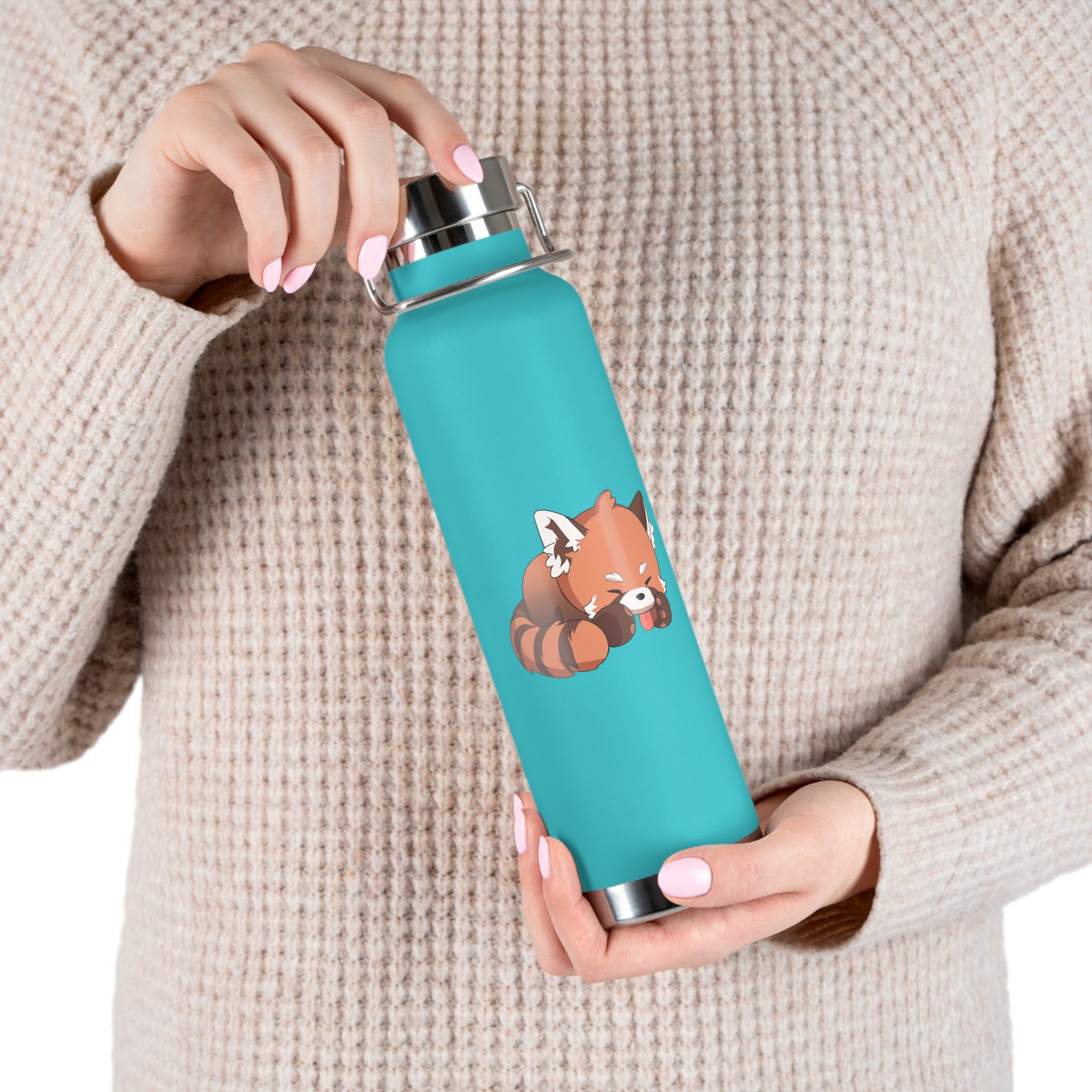 Orange Cute Sleeping Red Panda 22oz Copper Vacuum Insulated Bottle
