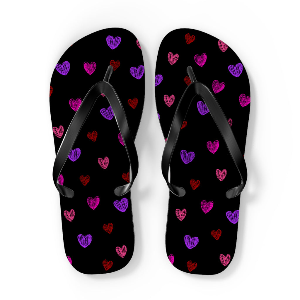 Women's Y2K Neon Sketched Hearts Flip Flops - Alt Aesthetic Beach Sandals