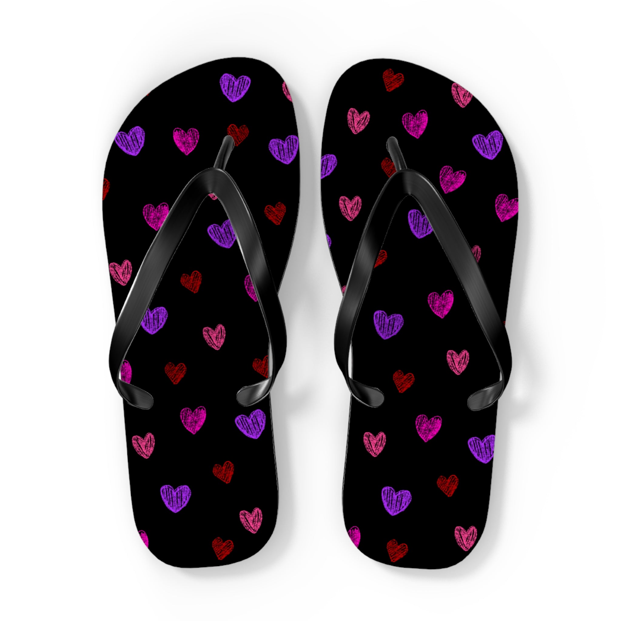 Women's Y2K Neon Sketched Hearts Flip Flops - Alt Aesthetic Beach Sandals