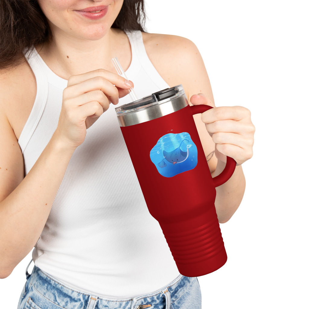 Navy Blue Cute Swimming Stingray 40oz Stainless Steel Insulated Travel Mug
