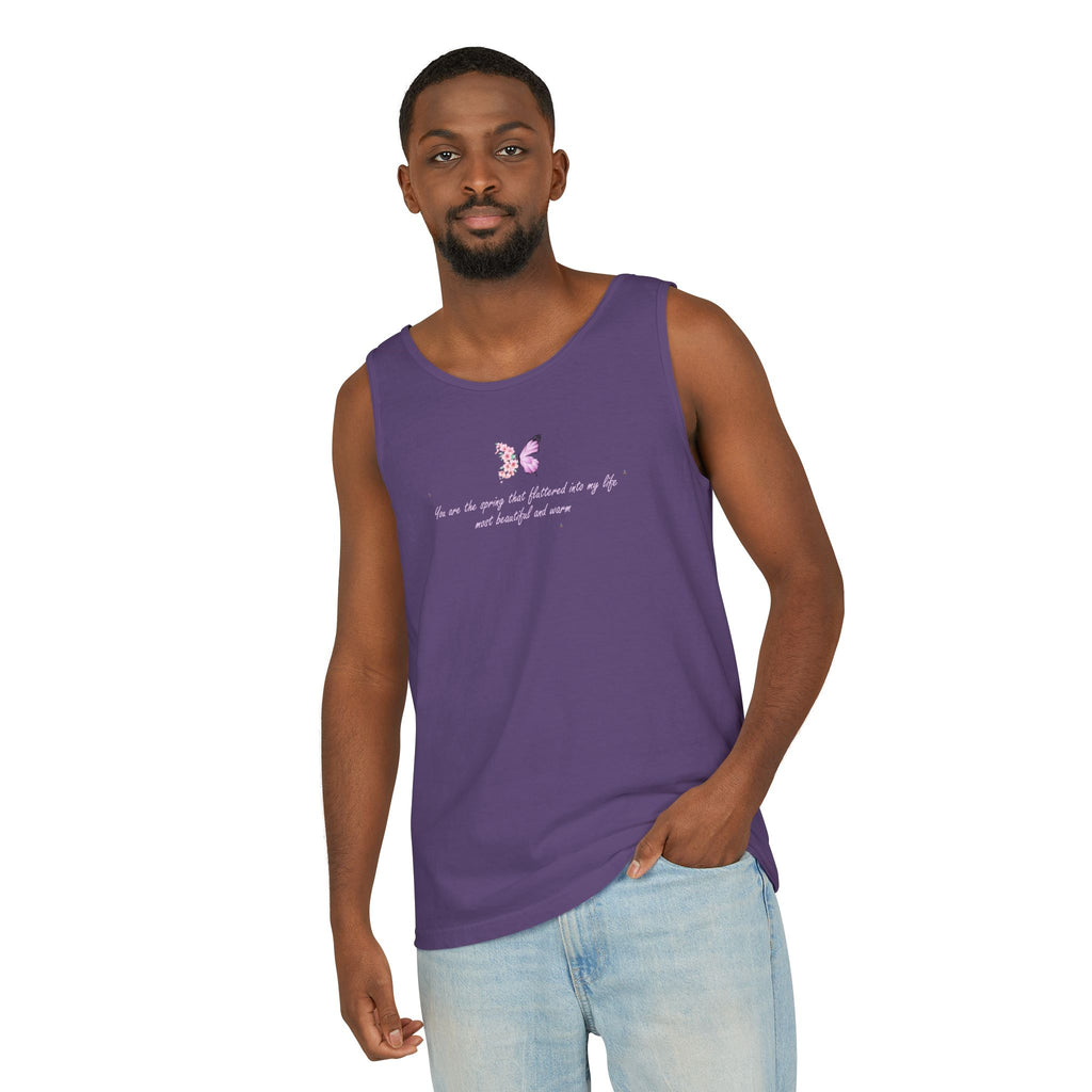 Unisex Navy Blue Floral Butterfly Spring Quote 100% Cotton Tank Top