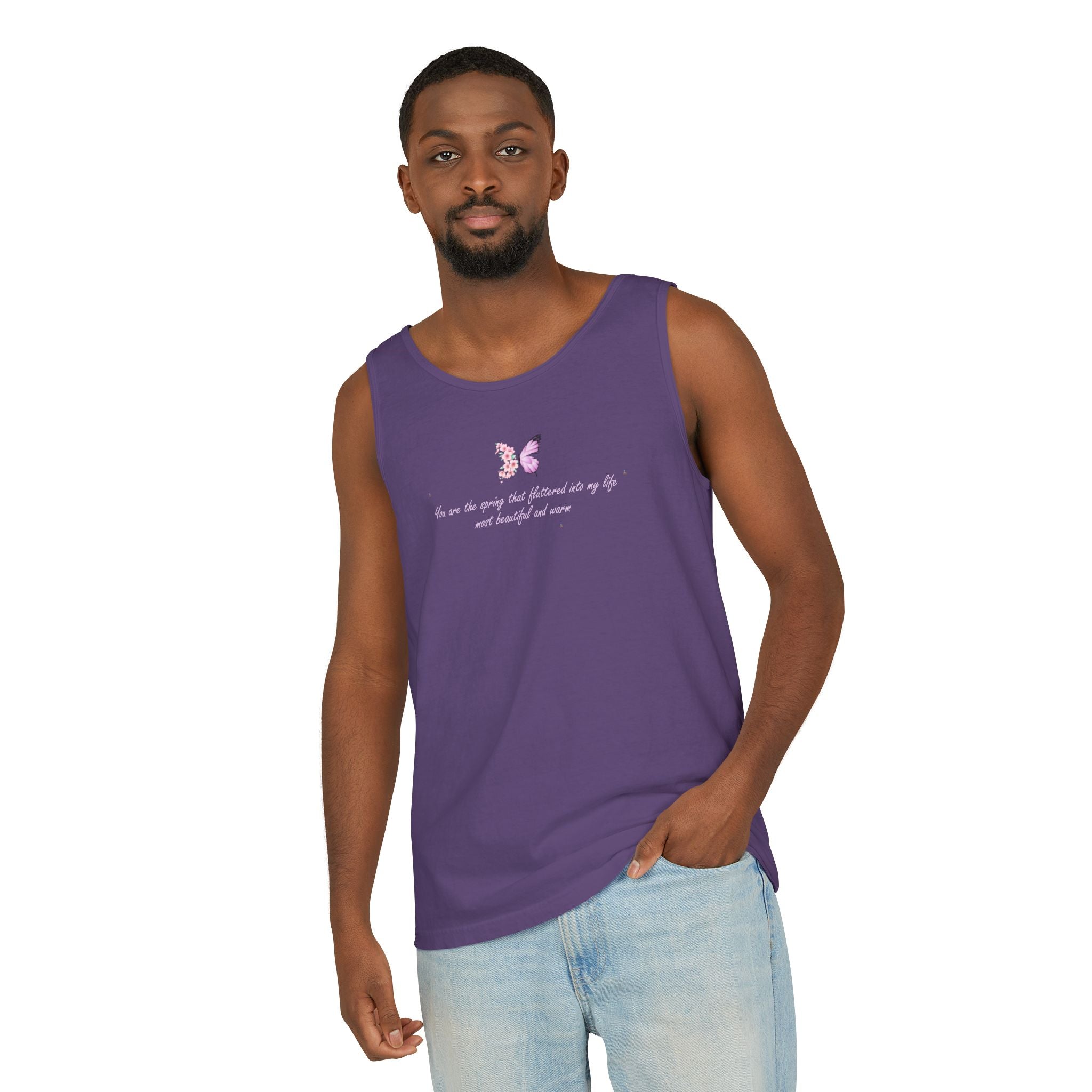 Unisex Navy Blue Floral Butterfly Spring Quote 100% Cotton Tank Top