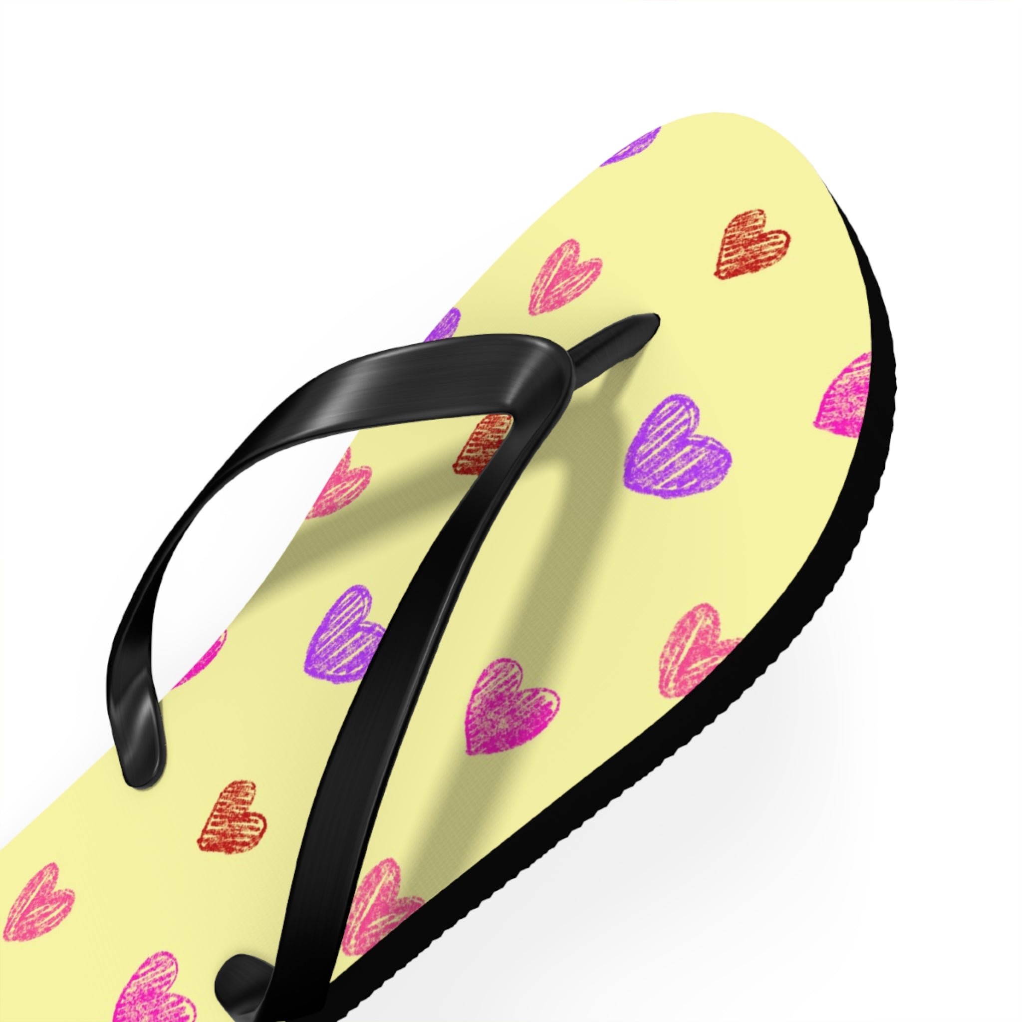Unisex Light Yellow Colorful Hand Drawn Heart Pattern EVA Polyester Flip Flops