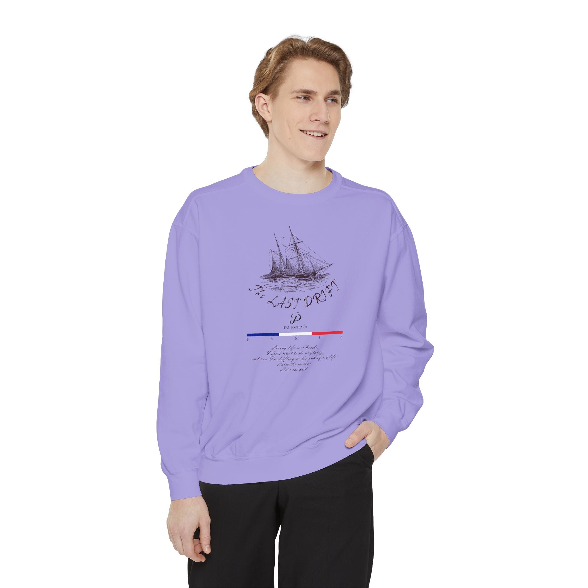 Unisex White Vintage Ship Graphic Cotton Blend Sweatshirt