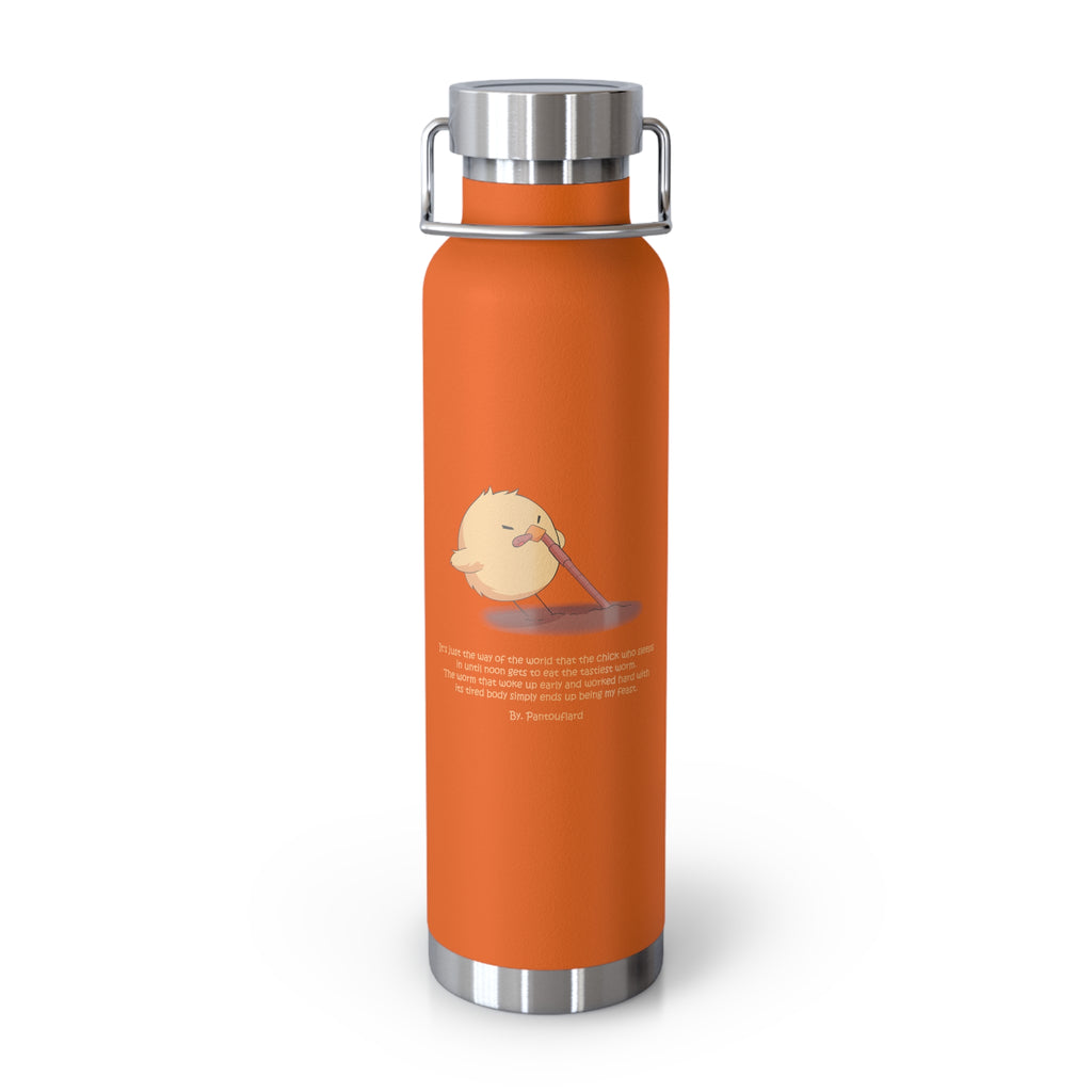 Navy Blue Cute Chick Pulling Worm Quote 22oz Copper Vacuum Insulated Bottle