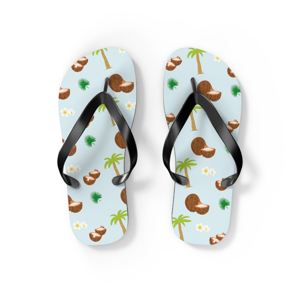 Unisex Light Blue Coconut Palm Tree Tropical Pattern EVA Polyester Flip Flops
