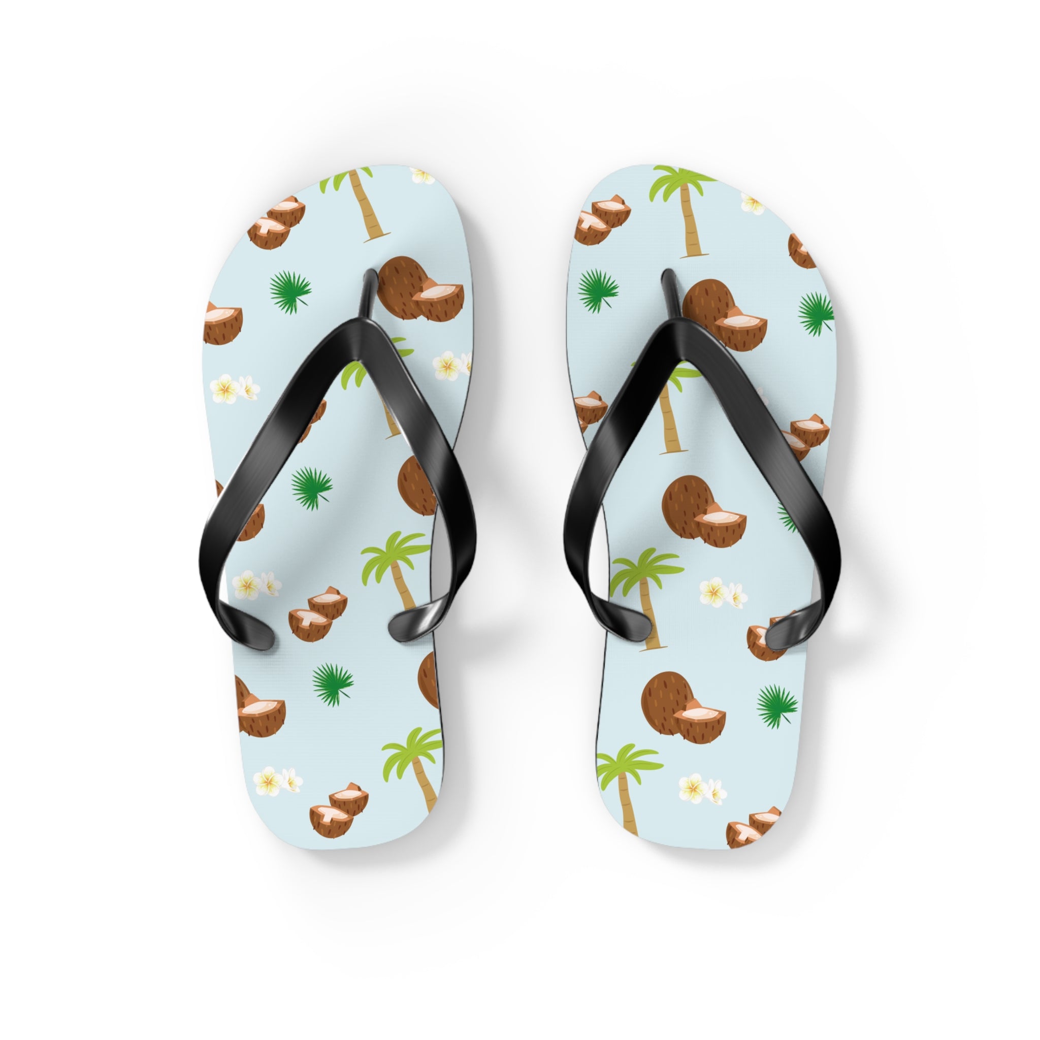Unisex Light Blue Coconut Palm Tree Tropical Pattern EVA Polyester Flip Flops