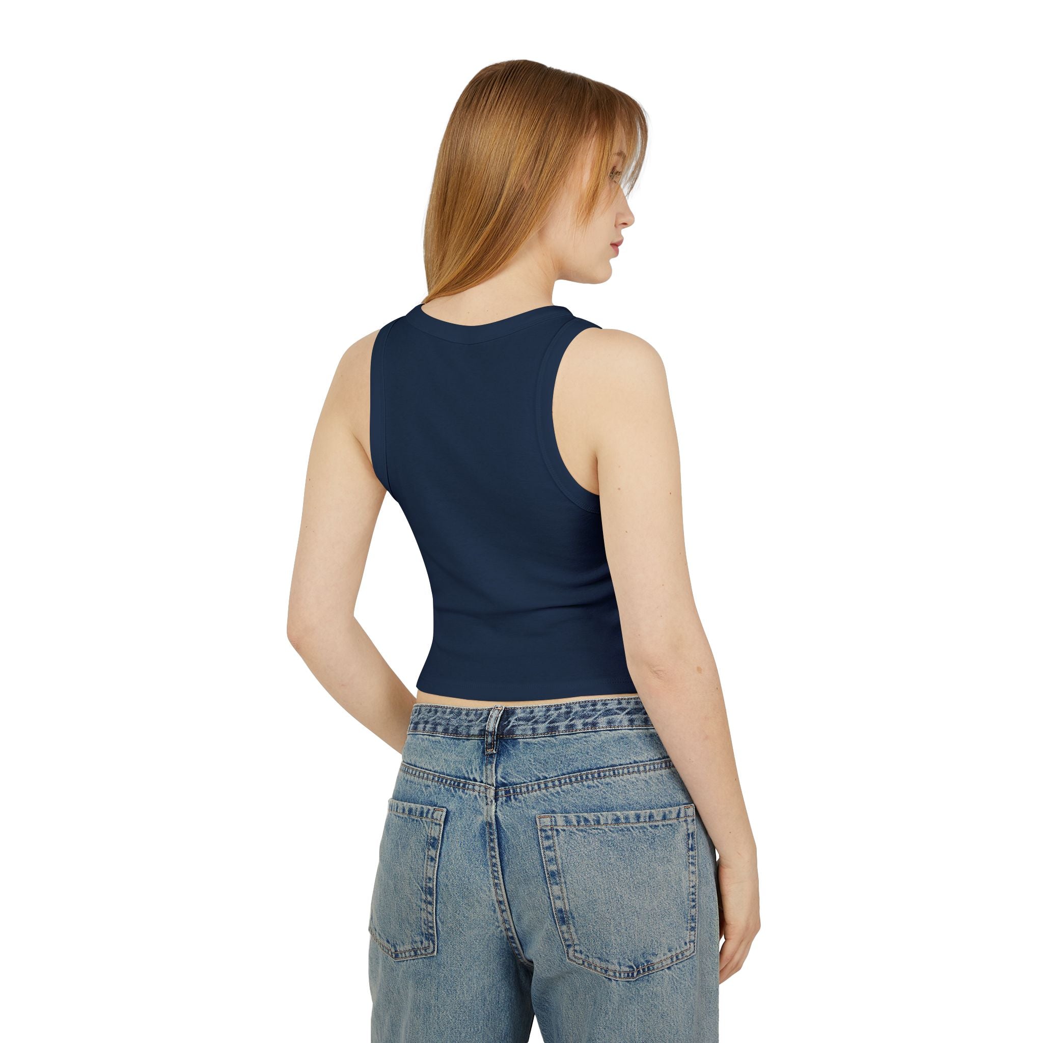 Women's Navy Blue Floral Butterfly Spring Quote Cotton Blend Racer Tank Top