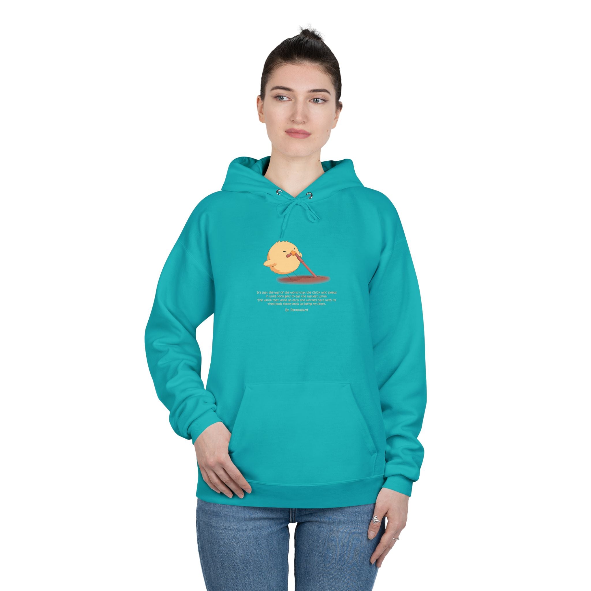 Unisex Light Blue Pantouflard Chick Cotton Blend Pullover Hoodie