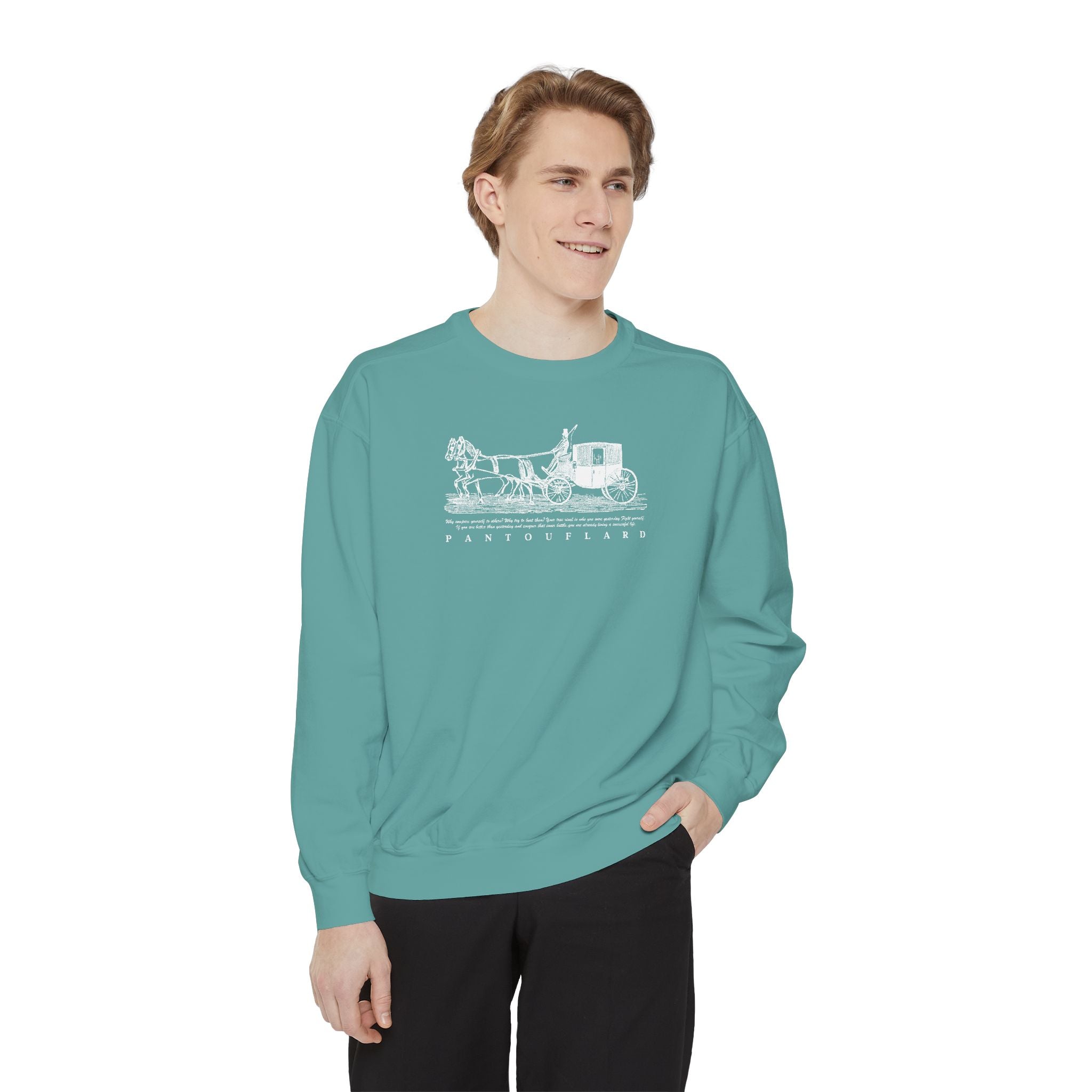 Unisex Navy Vintage Carriage Graphic Cotton Blend Sweatshirt