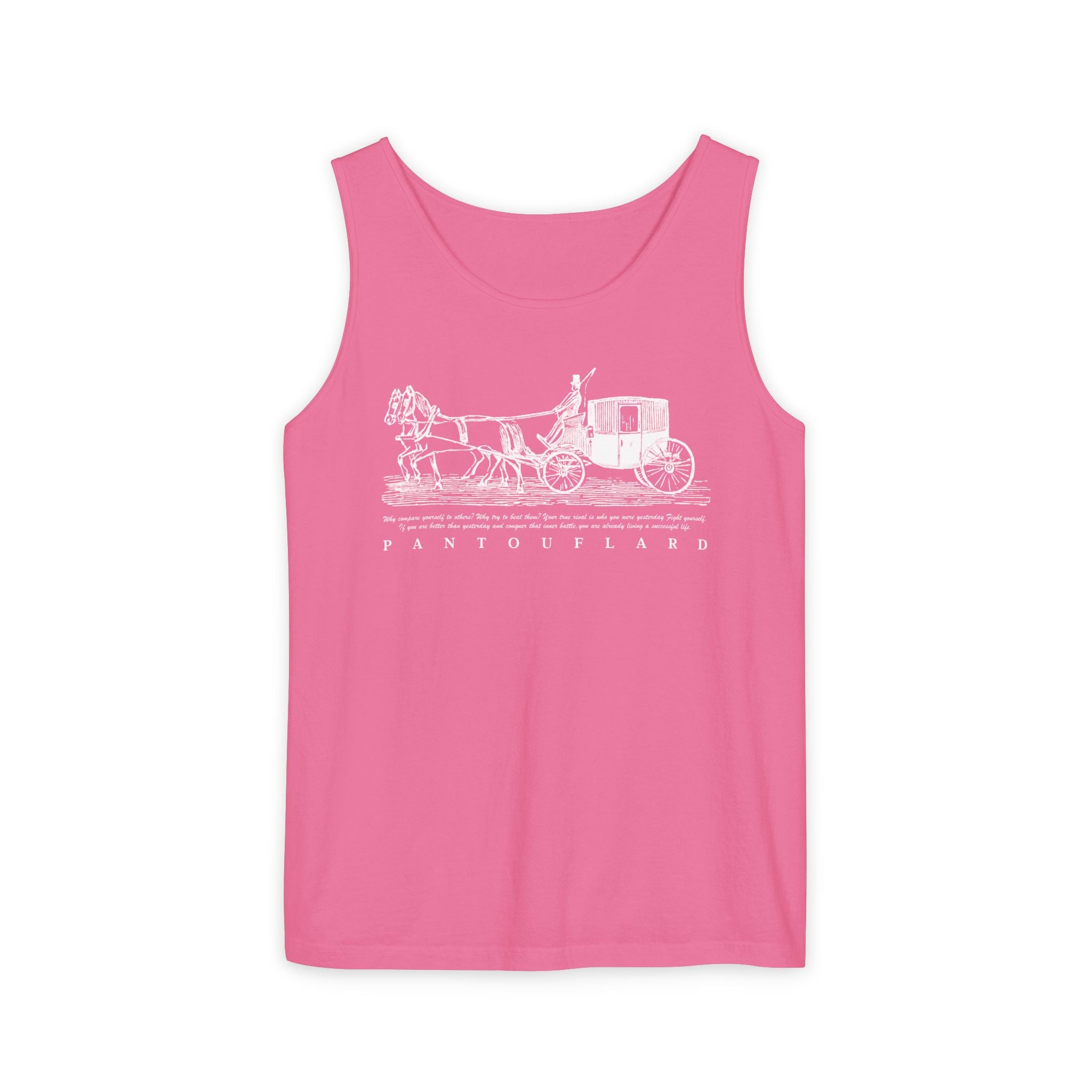 Unisex Black Pantouflard Carriage Cotton Garment-Dyed Tank Top
