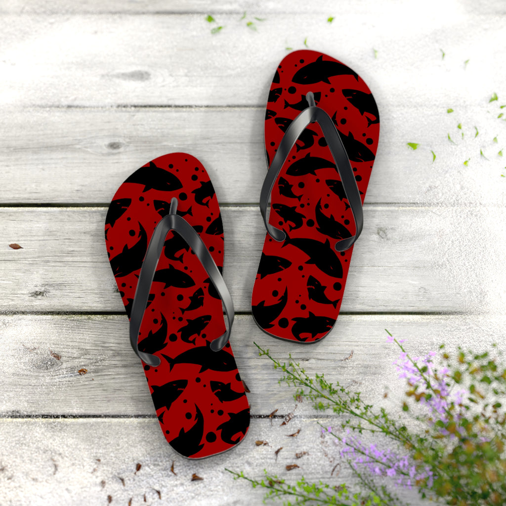 Unisex Red Black Shark Silhouette Pattern EVA Polyester Flip Flops