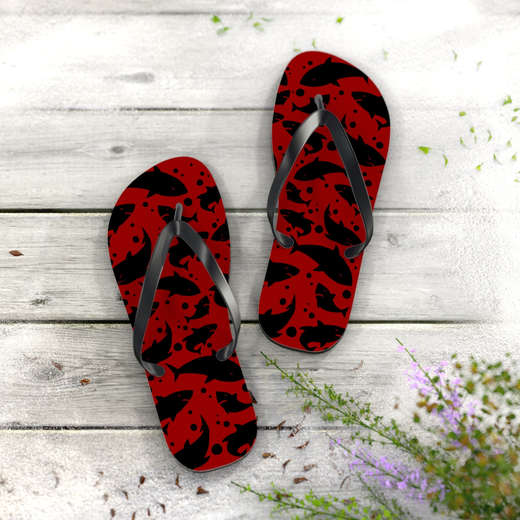 Unisex Red Black Shark Silhouette Pattern EVA Polyester Flip Flops