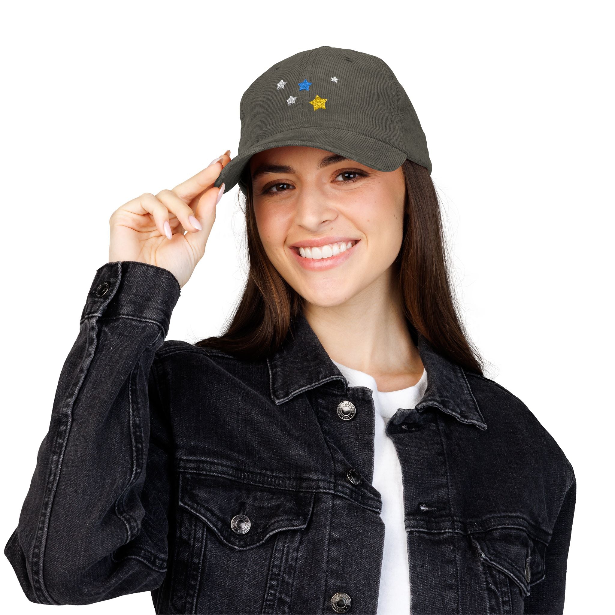 Unisex Cassiopeia Star Embroidered Cotton Corduroy Cap
