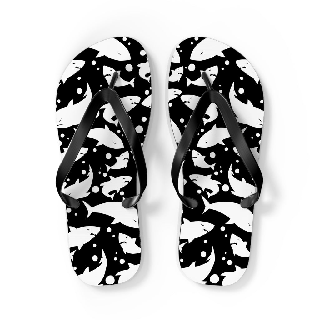 Men's/Women's Black and White Shark Print Flip Flops - Graphic Thong Sandals