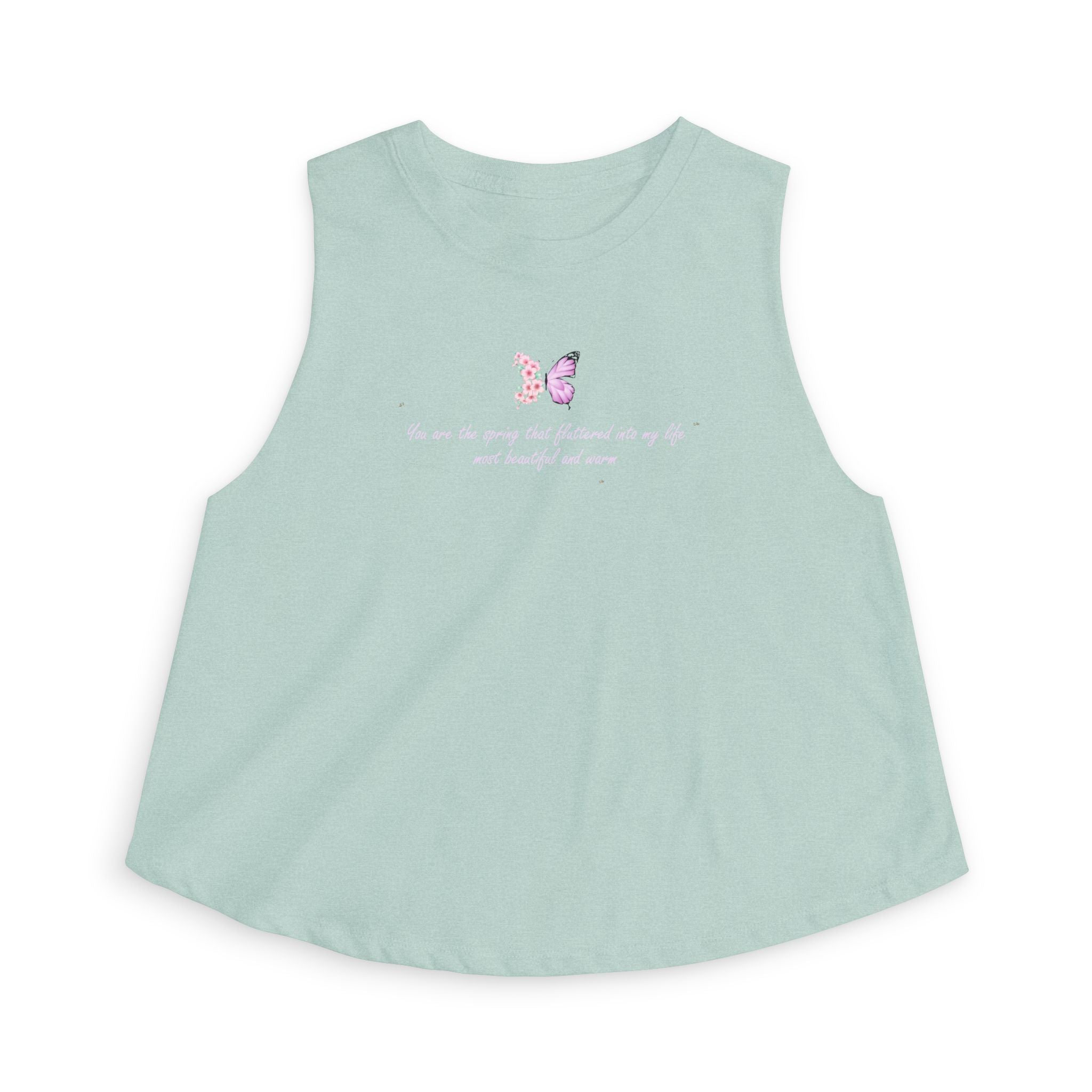 Women's Black Floral Butterfly Spring Quote Cotton Blend Crop Top