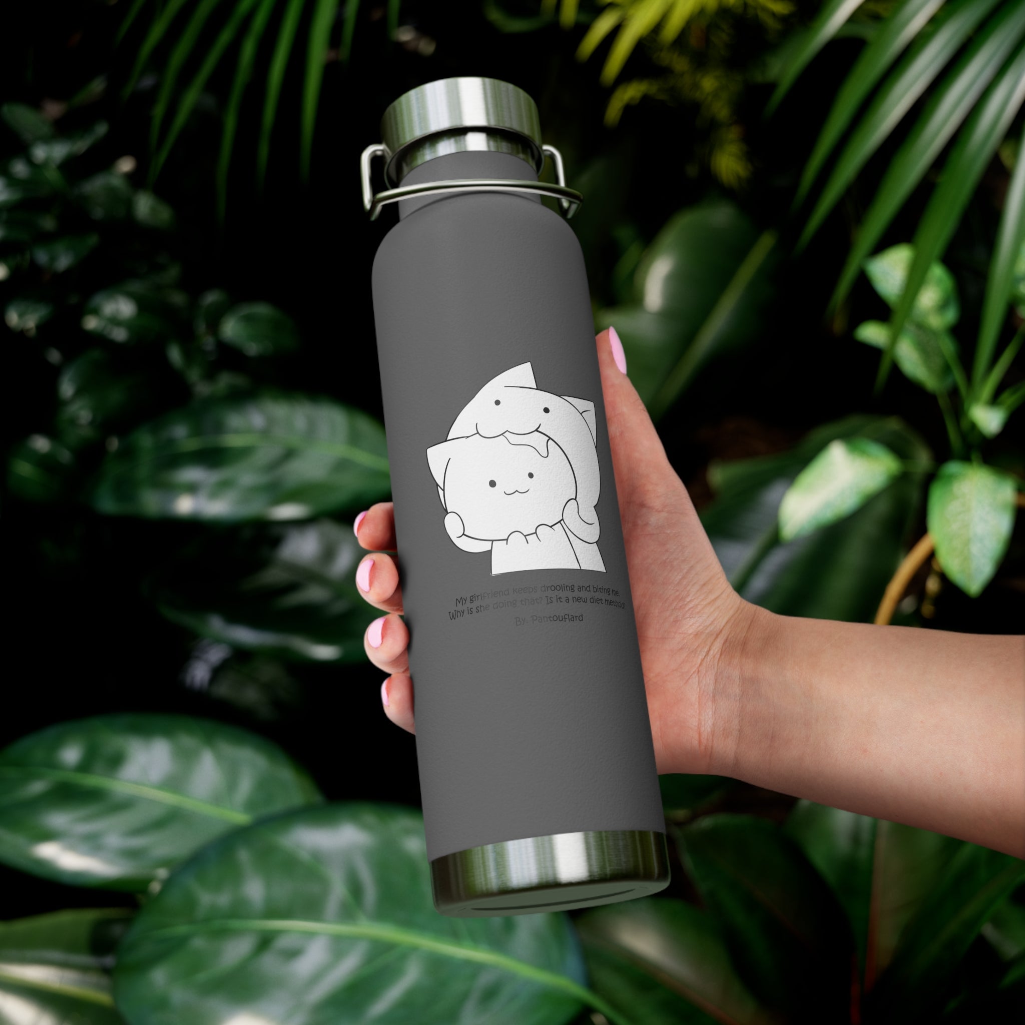 Navy Blue Cute Biting Cats Quote 22oz Copper Vacuum Insulated Bottle