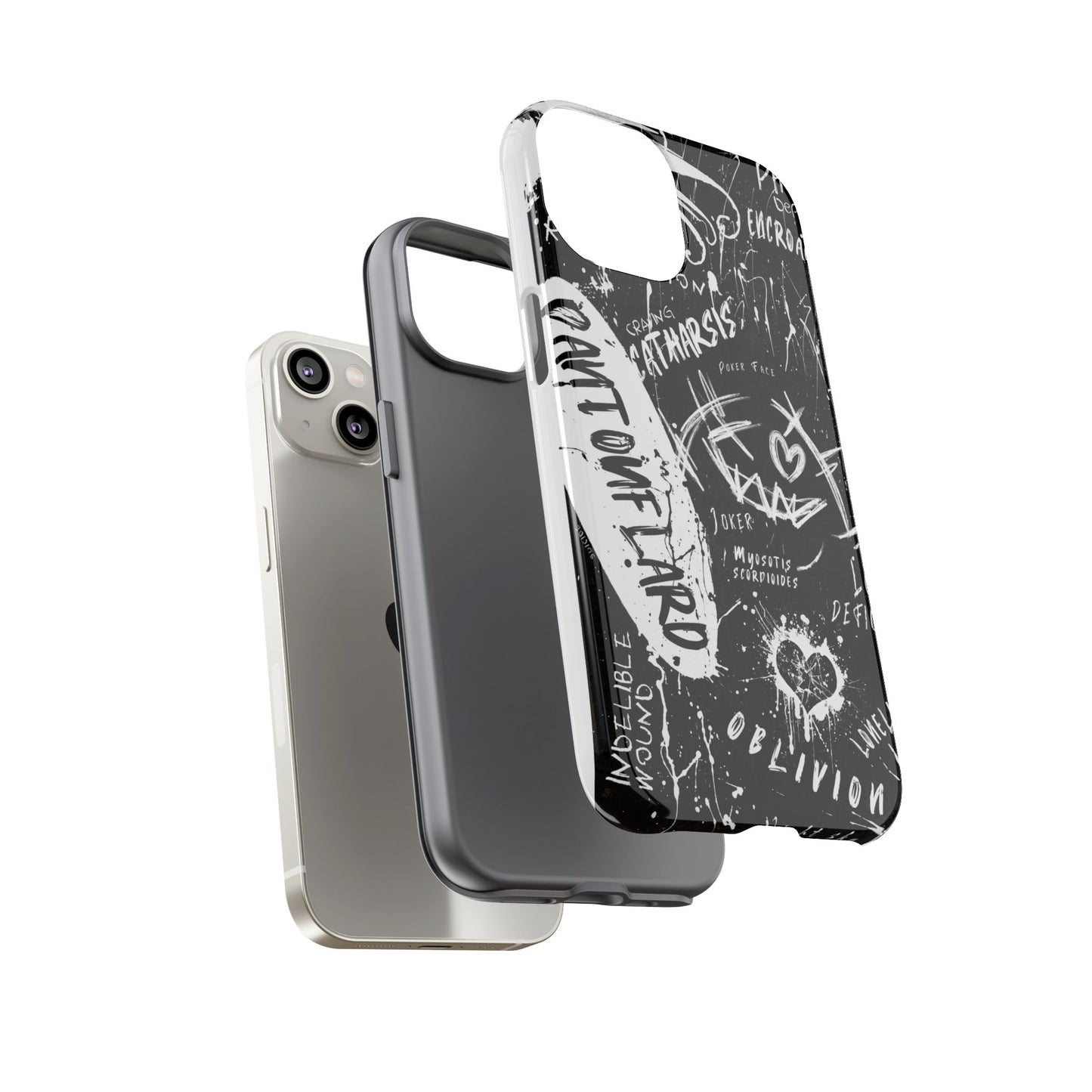 Fundas resistentes: funda atrevida para iPhone, Galaxy, Google Pixel, diseño de grafiti negro, estética urbana, regalo para amantes del arte, accesorios de teléfono modernos, estilo callejero