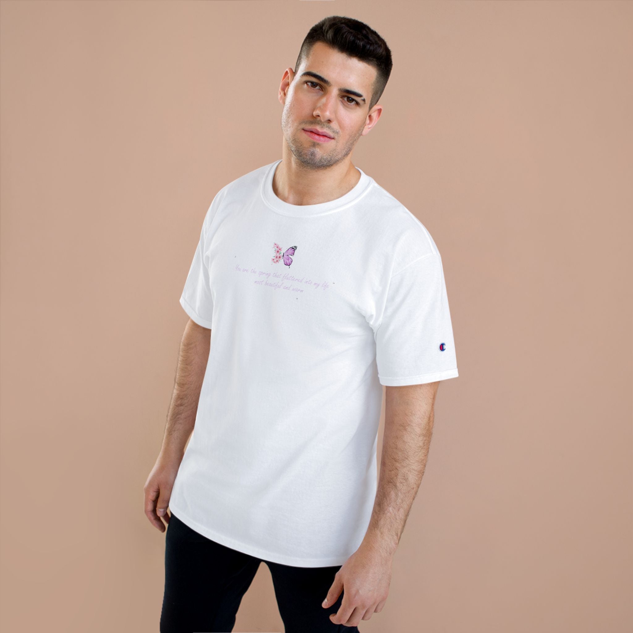 Unisex White Floral Butterfly Spring Quote 100% Cotton Champion T-Shirt