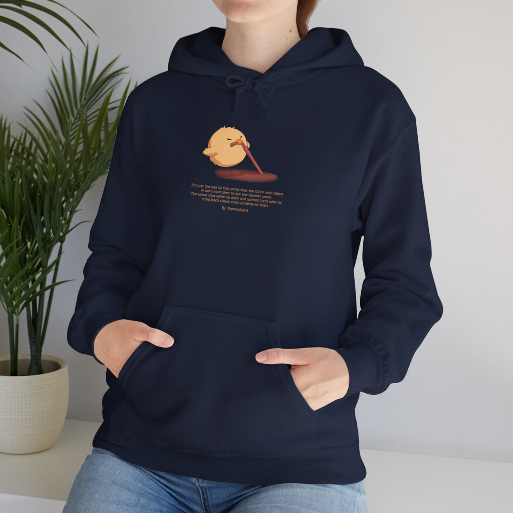 Kitsch Kawaii Chick & Worm Graphic Hoodie - The Quiet Victory (Aesthetic Streetwear Fleece)