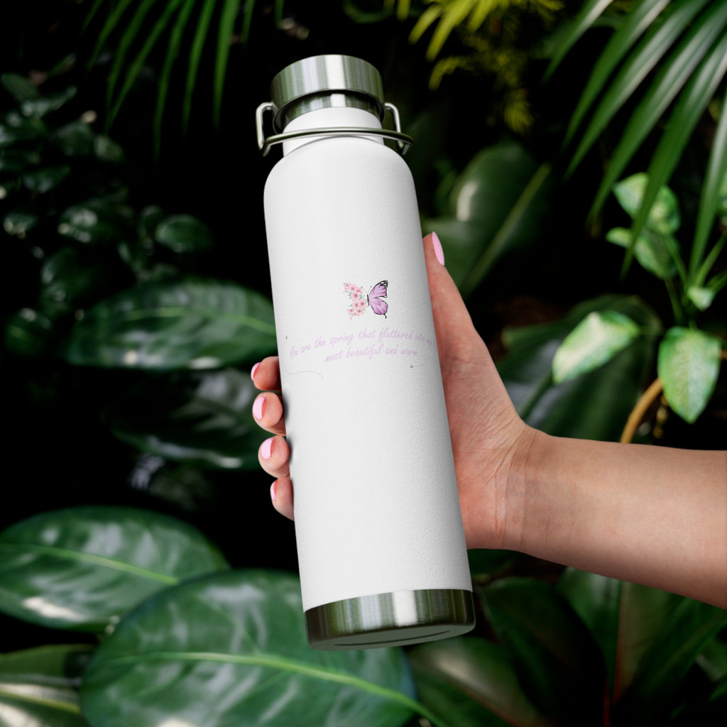 Navy Blue Romantic Floral Butterfly Quote 22oz Copper Vacuum Insulated Bottle