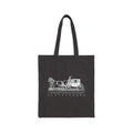 Horse Carriage Print Cotton Canvas Tote Bag Black Color