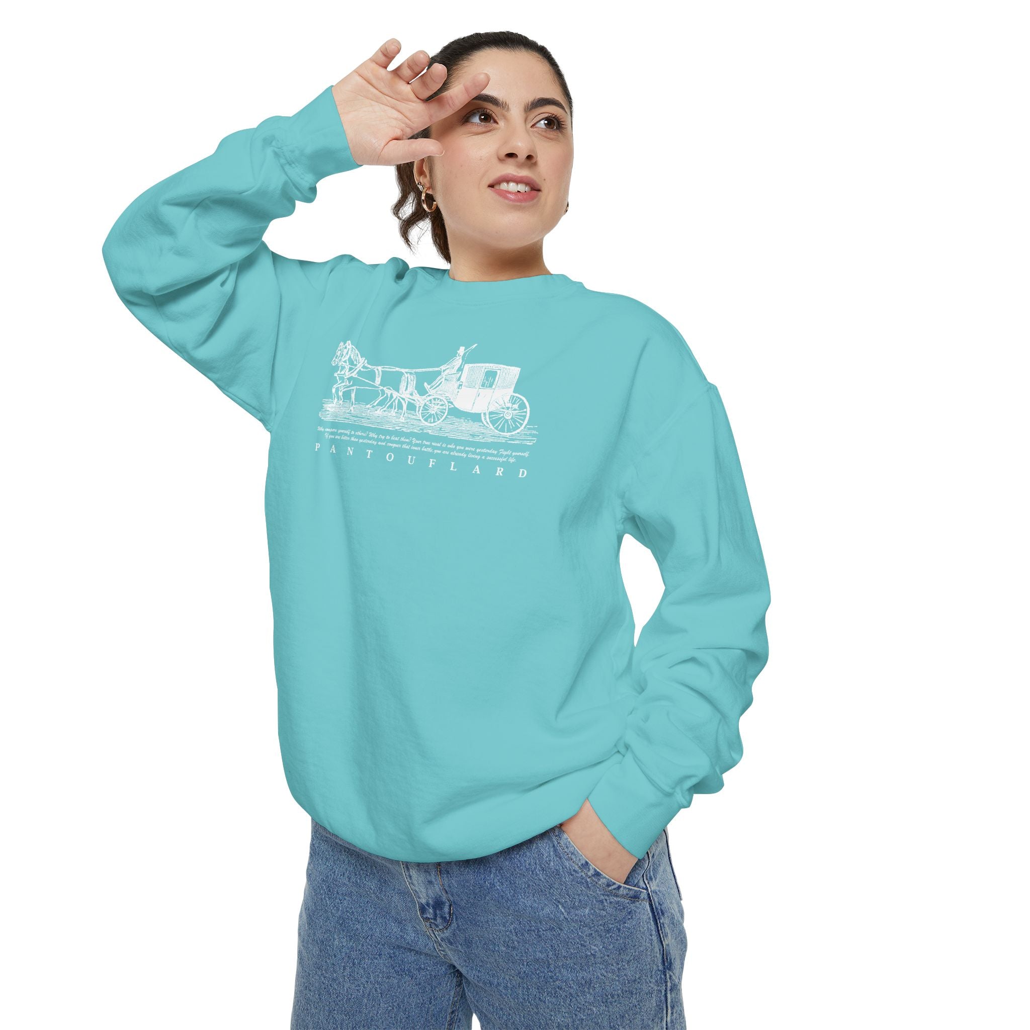 Unisex Navy Vintage Carriage Graphic Cotton Blend Sweatshirt
